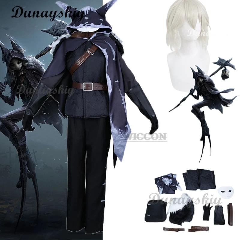 Anime Game Identity V Night Watch Ithaqua Cosplay Costume Hunters Wig Hooded Cloak Cape Uniform Man Halloween Carnival Suit