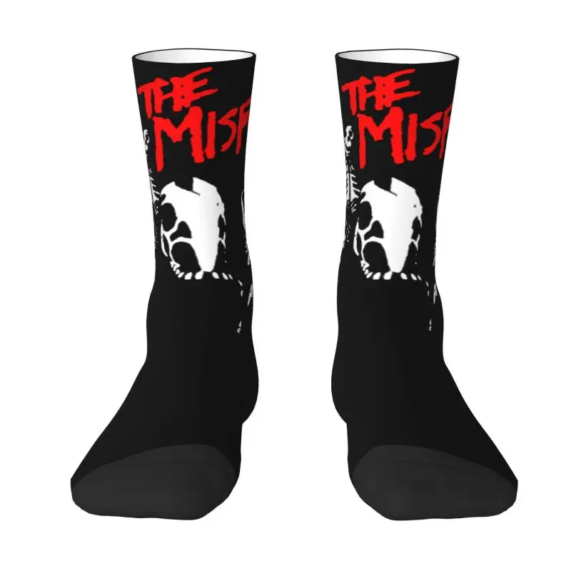 Custom Fun Print Rock Punk Band Misfits Skull Face Socks for Men Women Stretch Summer Autumn Winter Heavy Metal Crew Socks