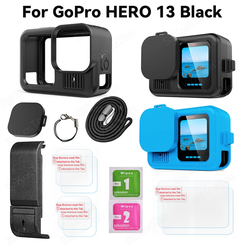 Protective Silicone Case for GoPro Hero 13 Black Tempered Glass Screen Protector Film Lens Cap Cover For Go Pro Accessory