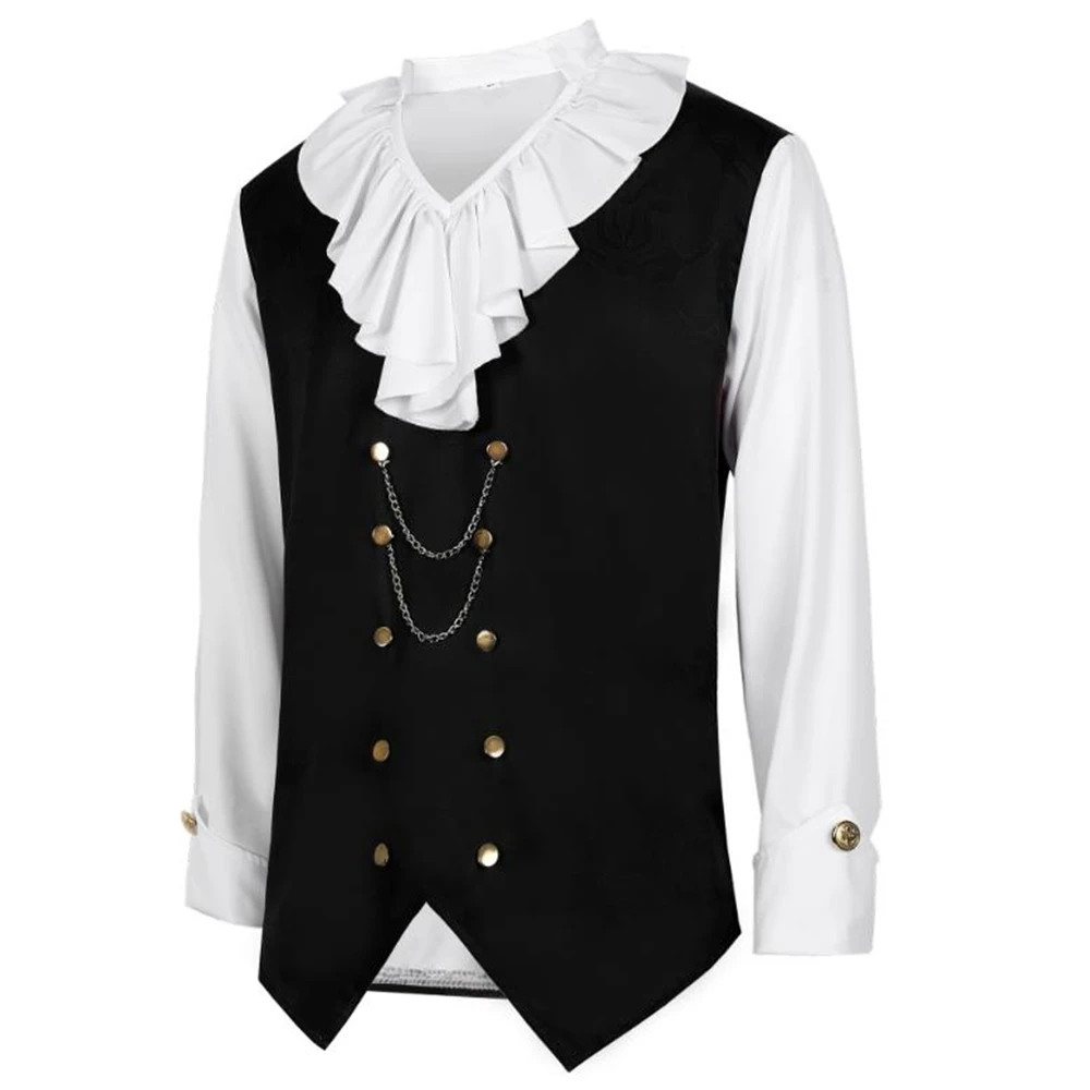 Men Literary Medieval Steampunk Tops Dress Up Stage Clothes Punk Shirts Splice Tops Halloween European American Spring Autumn