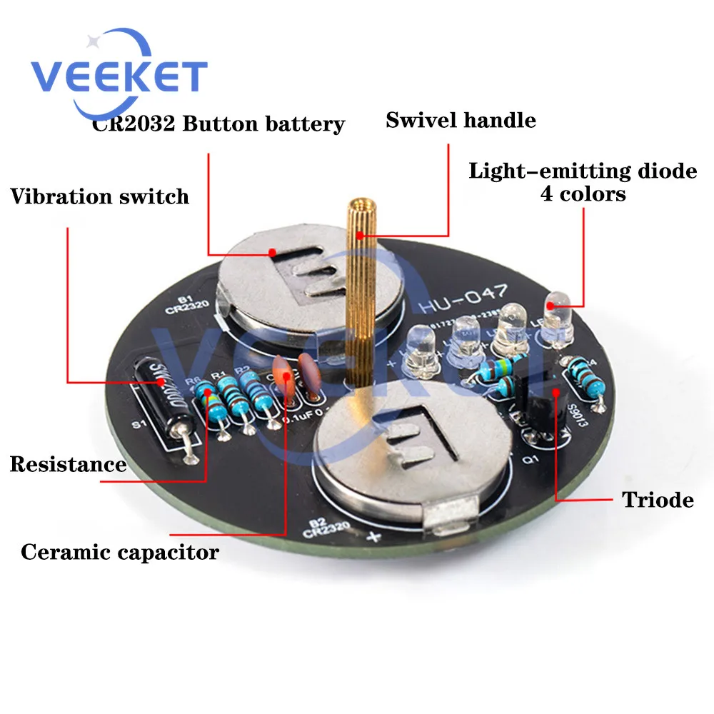 데스크탑 LED 로터리 자이로스코프 DIY 전자 키트, 깜박이는 조명 회로 기판, 납땜 연습 및 교육용, DIY PCB 보드