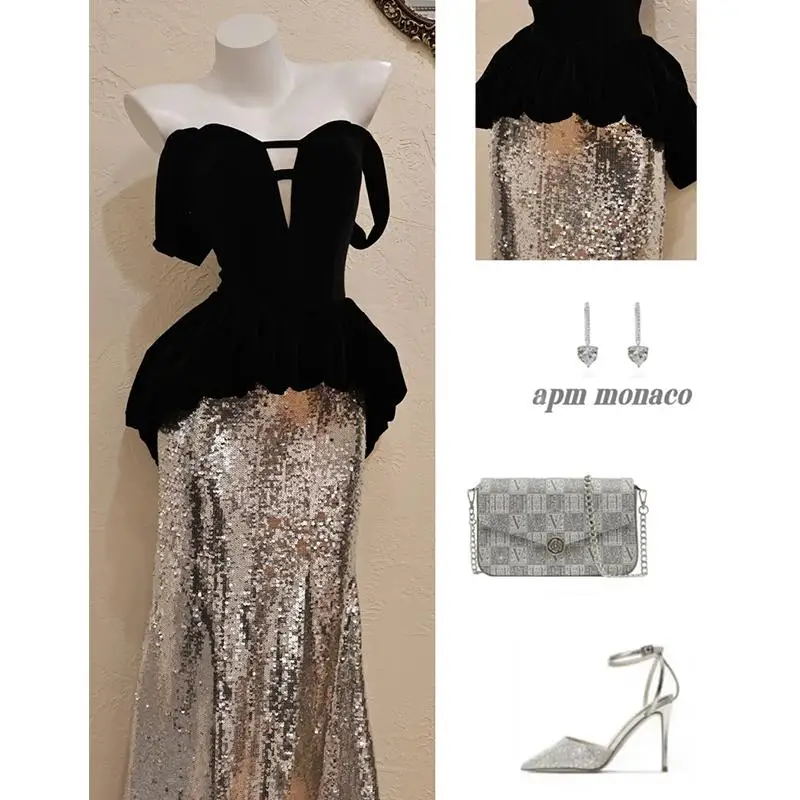 

Ele Sexy Women's Evening Gown with Strap Fi Tail Design for Cany Annual Meeting Performance And Banquet