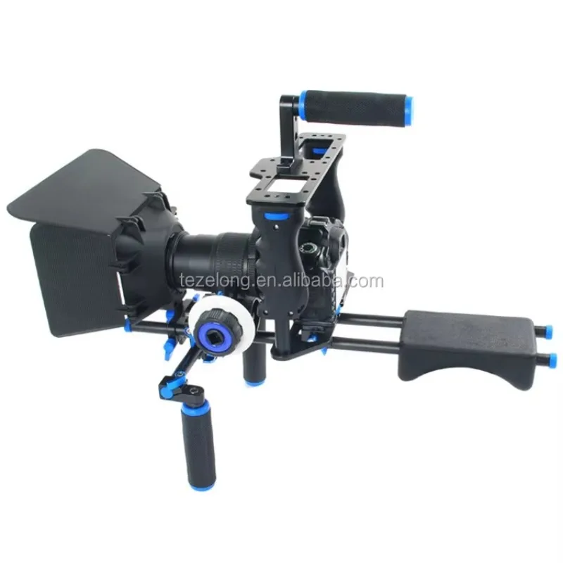 Kit profissional universal do estabilizador da gaiola do equipamento de dslr com caixa fosca do foco seguinte para canon