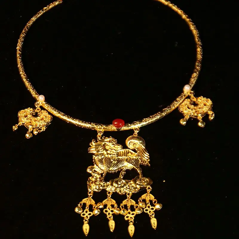 Kirin Bell Collar Ming Style Wreaths All Accessories All-Match Ancient  Gold Wedding Chinese