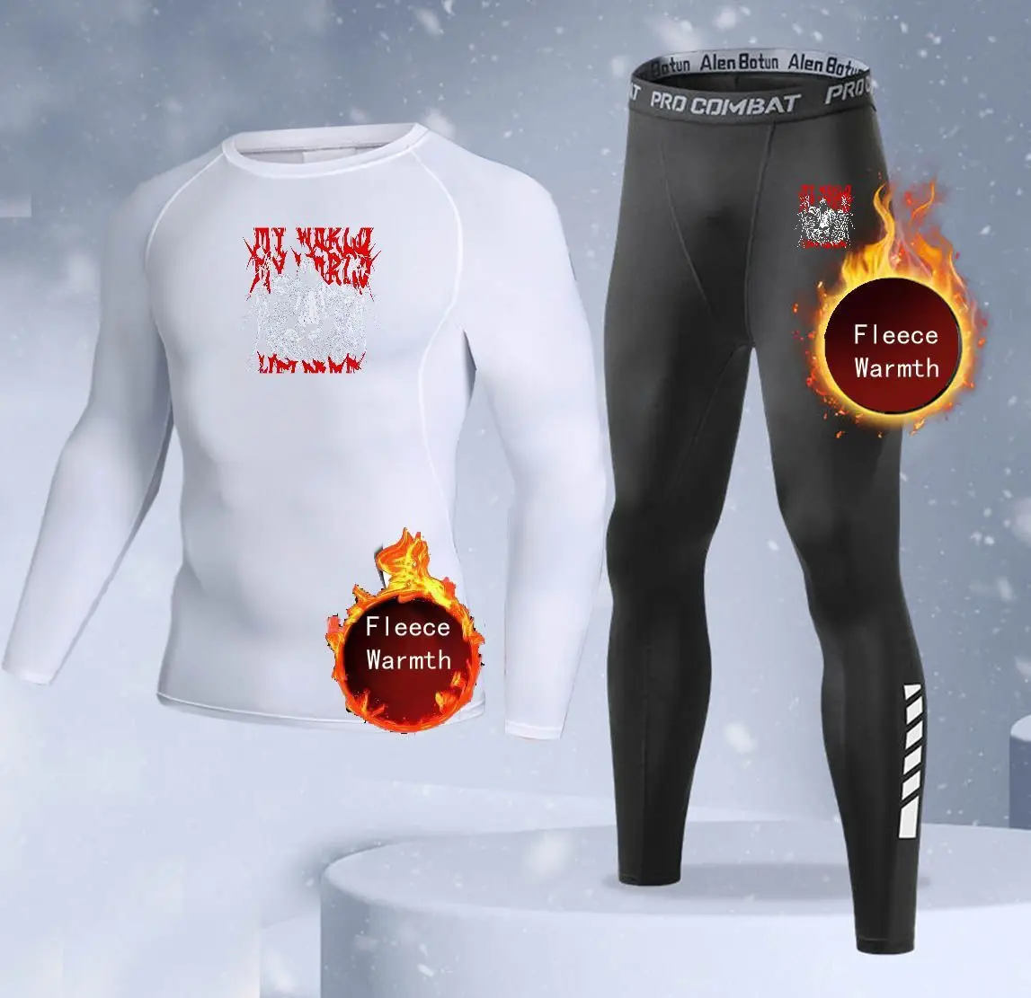 New 2-pieces Winter Warm Men Underwear Set Fleece Thermal Undershirts Long Johns Compression Tights Fitness Sports Tracksuit Set - view 2