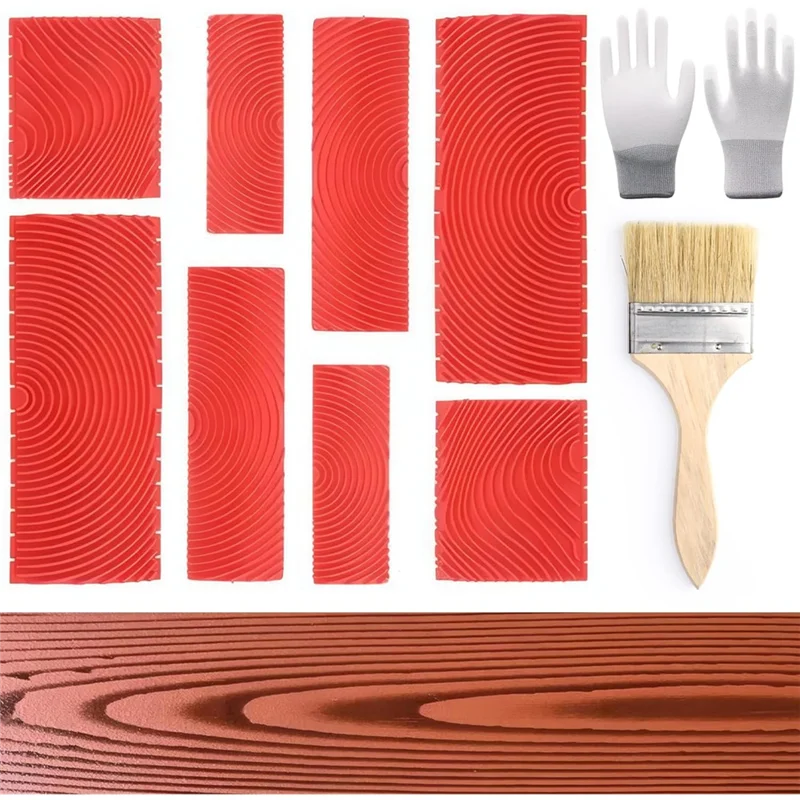 

CQMF-Wood Grain Painting Tool Set-Faux Wood Graining 8Pcs With Brush, Rubber Gloves For DIY For Furniture Wall Decor Room