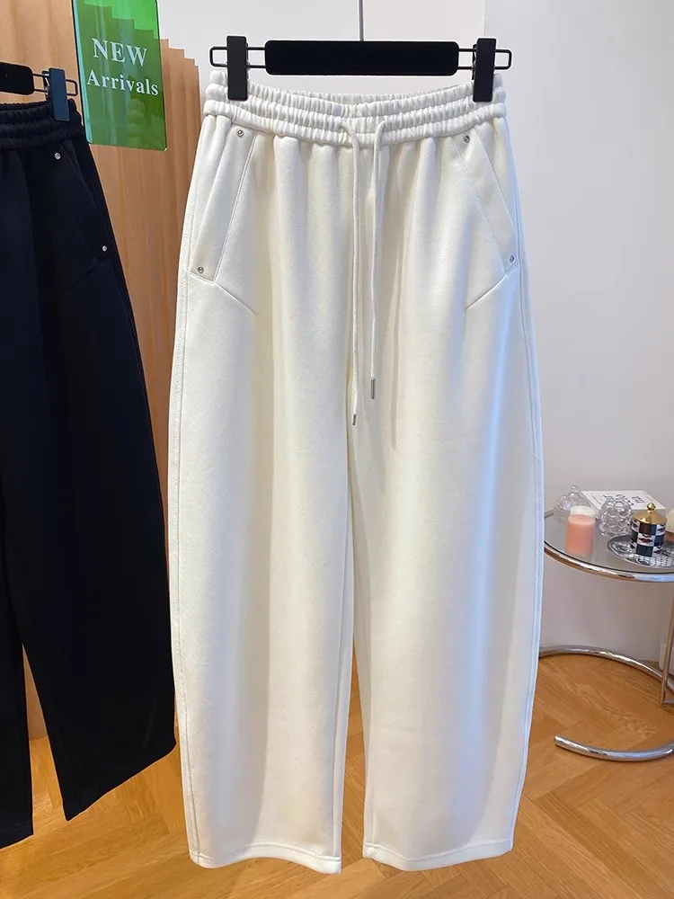 プラスサイズ 300 ポウ 韓国風 スレ イエロー カーブドナイフパンツ レディース 春秋 ルーズ カジュアル バナナ ロングパンツ