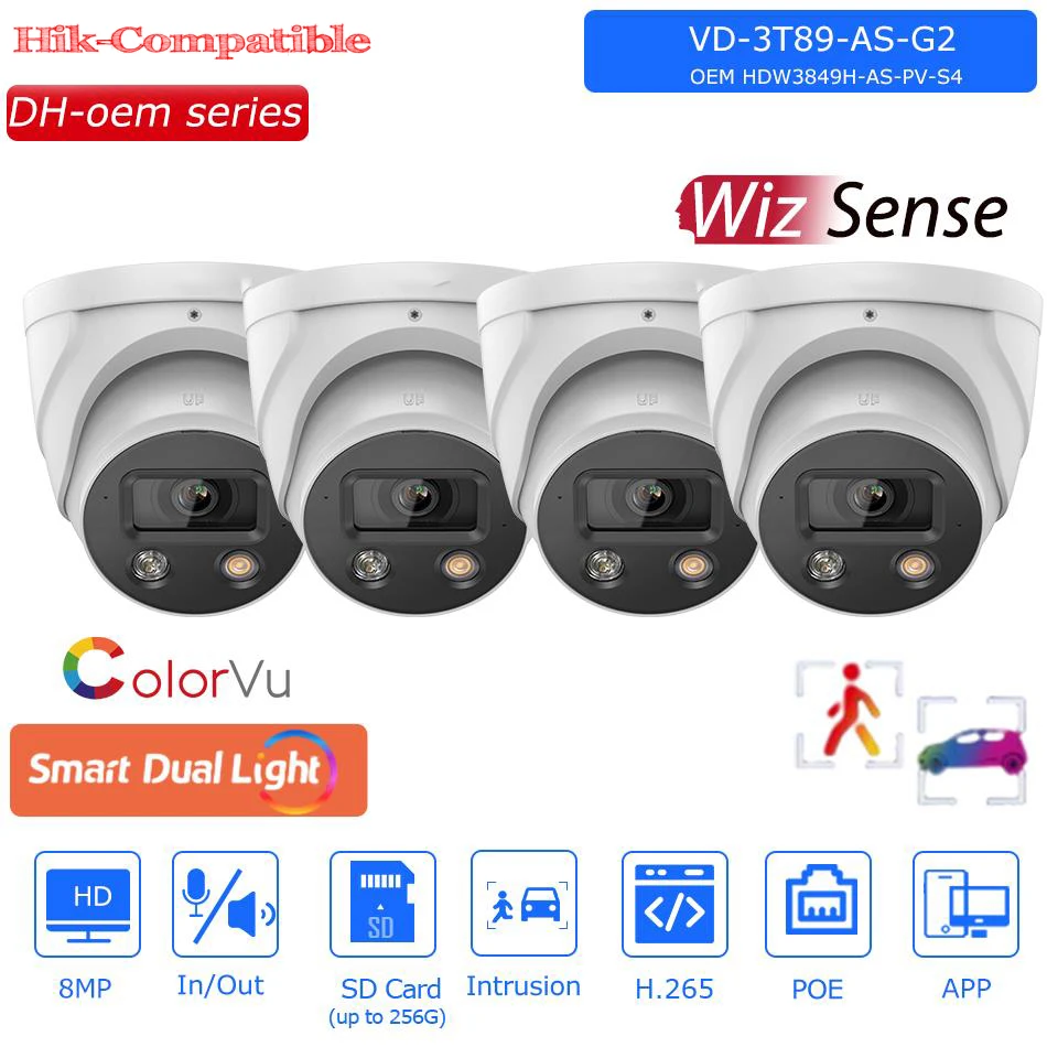 4PCS OEM Dahua 8MP WizSense IP Camera Tioc2.0 Built-in MIC Speaker Colorvu Surveillance Network Camera replace HDW3849H-AS-PV-S4