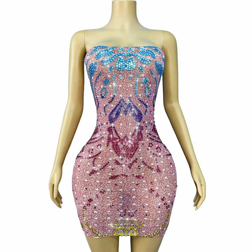 Vestido tubo Sexy con diamantes de imitación parpadeantes, vestido de cultivo para mujer, sesión de fotos de viaje diaria, noche de cumpleaños, alfombra roja, ropa de escenario