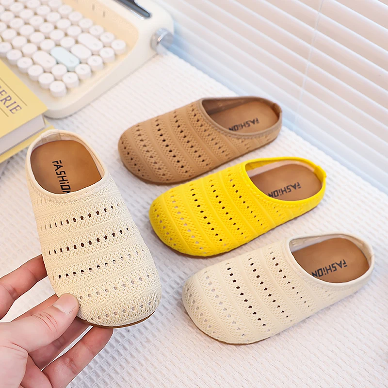 

Mumoresip Children's Fashion Slippers Summer Woven Hollow Girls Non-slip Shoes Causal Outdoor Breathable Kids Slip-on Slippers