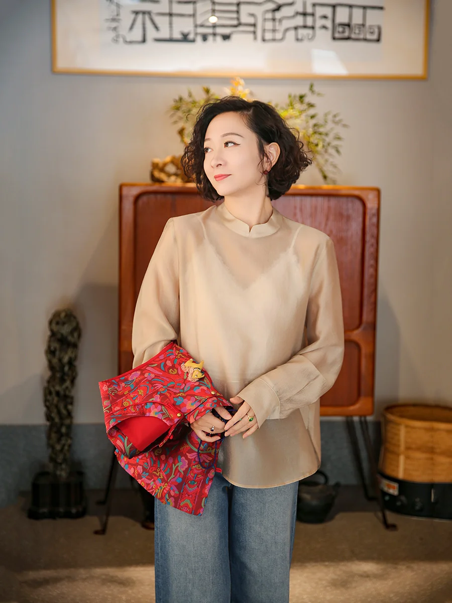 

Красная длинная свободная женская рубашка с длинным рукавом, повседневная, высокого качества, удобная, весенняя, модная, винтажная, новогодняя рубашка от Xian Ni Mu