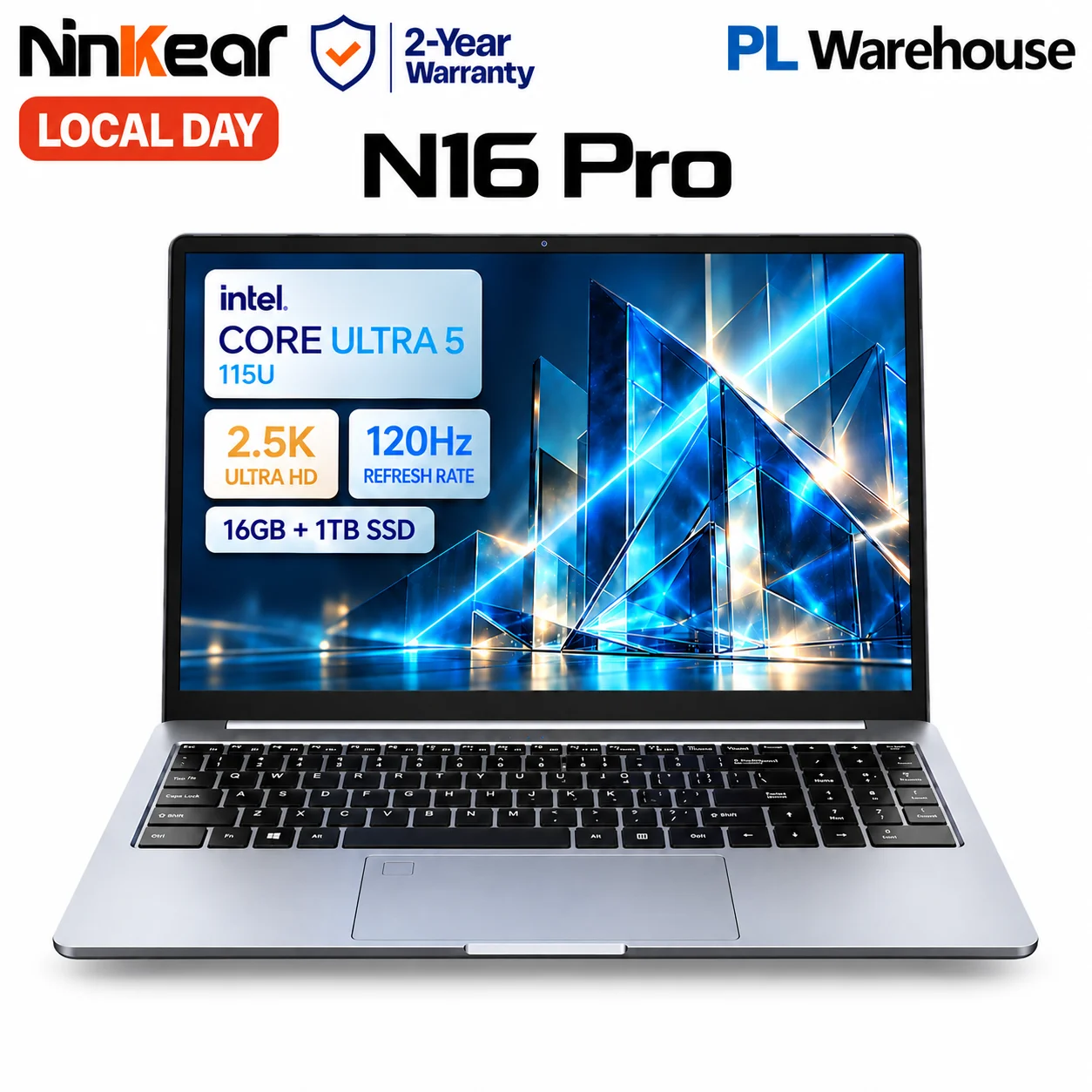 Ninkear N16 Pro Laptop 16 Cali Intel Core i7-12700H 16GB RAM 1TB SSD 2,5K 120Hz 100% sRGB Windows 11 Iris Xe WiFi 6 Szybkie Ładowanie PD 65W Czytnik Linii Papilarnych