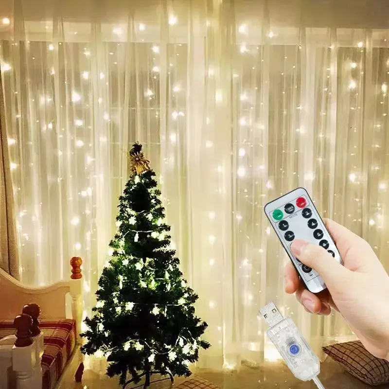 USB LED Curtain 8Modes Remote Control String Lights Holiday Wedding Fairy Garland Lights For Bedroom Living Room Decor