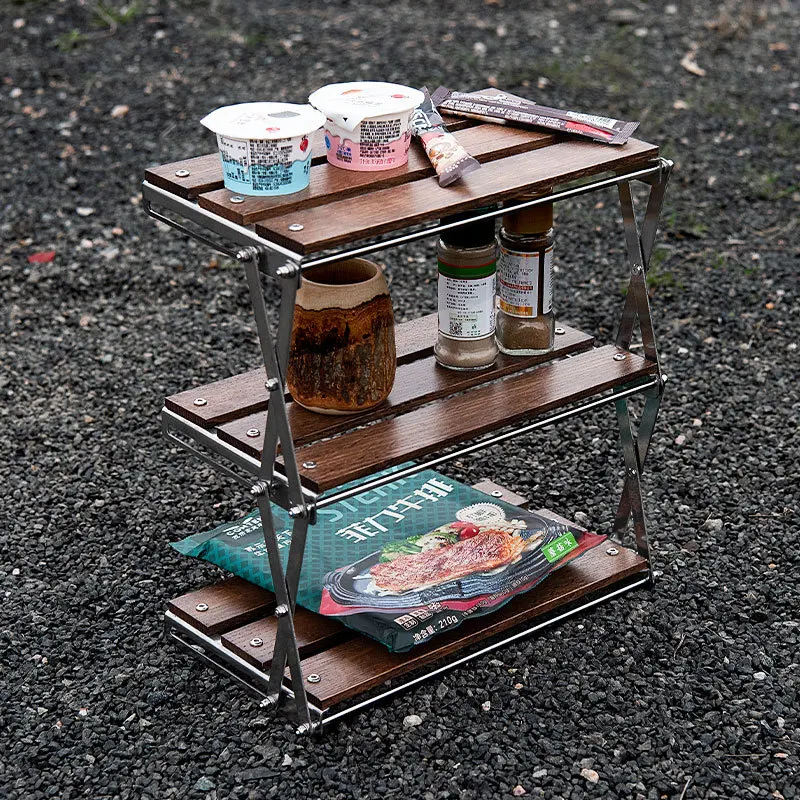 Three Tier Mini Folding Camping Table Sundries Food Storage Display Rack Portable Lightweight for Camping Hiking Outdoor Garden