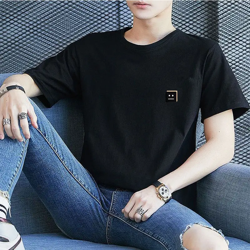 Short Sleeve Shirt Men's Summer round Neck Casual Fashion Young Men's Printed Half Sleeve Top