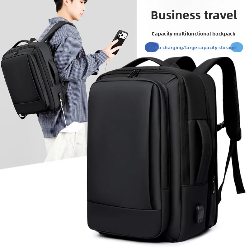 Business Travel Backpack Men's Double Shoulder Bag Large Capacity Commuter Bag Laptop Bag Nylon Material Casual Style