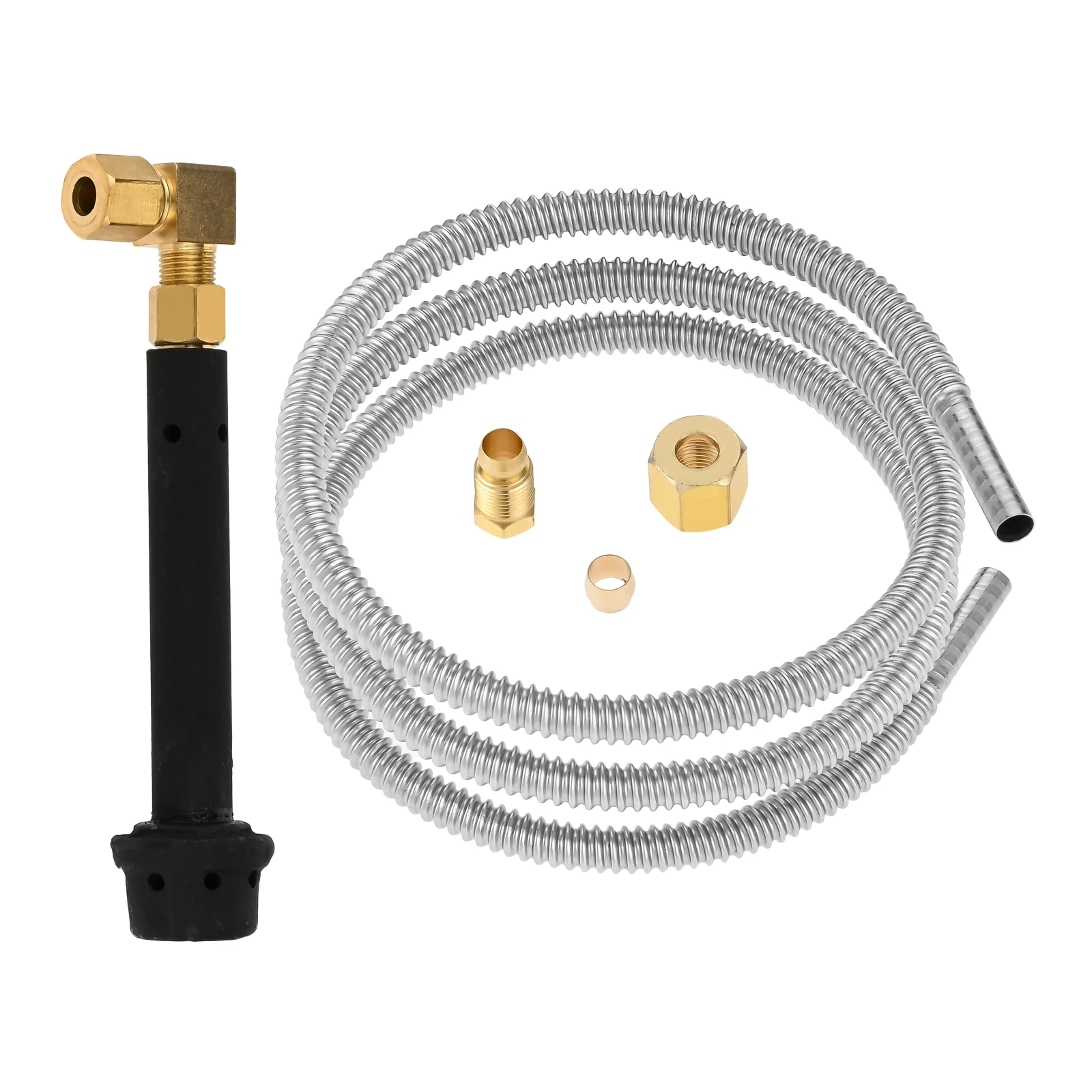 Chinese Wok Range Jet Burner Casting Iron Pilot Burner Flame Safety Kit w/ Flexible Gas Line Hose w/M10X1 and 1/4