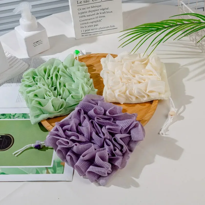 منشفة استحمام اثنين في واحد يمكن وضع كرة حمام الصابون المحمولة على الوجهين زهور الاستحمام العناية بالبشرة تقشير حاويات فرك الجسم #3