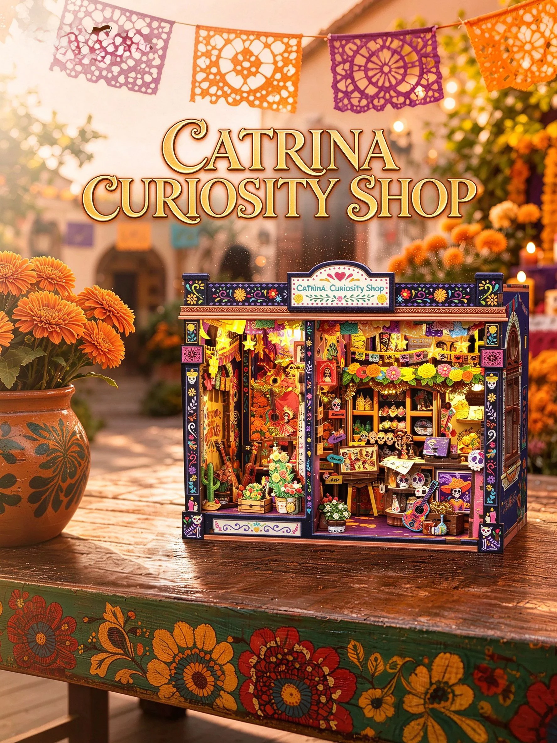DIY Miniature Dollhouse Kit, Day of The Dead Wooden House Building Set with LED Light Mini House Crafts for Adults Birthday Gift