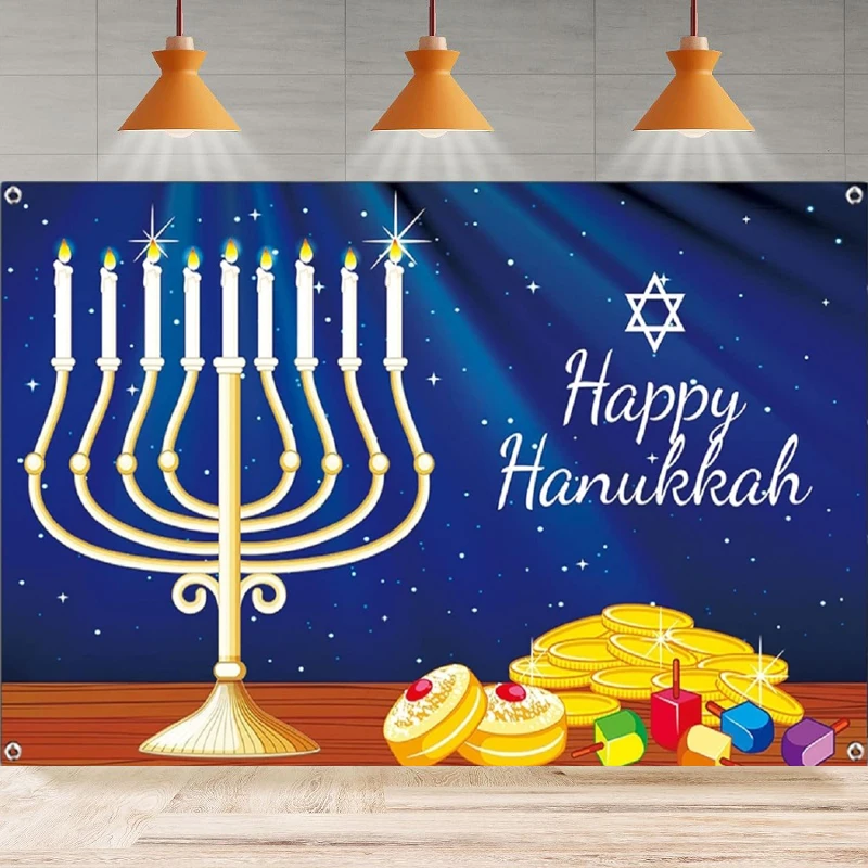 Photography Backdrop Happy Hanukkah Party Supplies Chanukah Holiday Party Jewish Festival Home Party Backdrop Wall Banner Decor