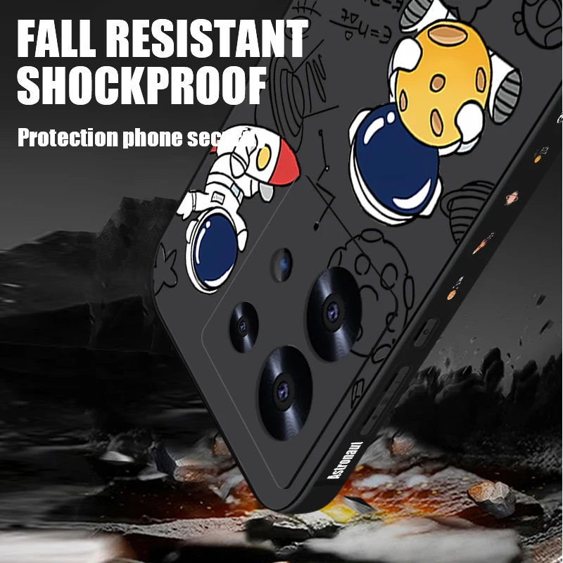 Cute Astronaut Phone Case For Xiaomi Redmi Note 14 13 12 Pro 5G 14 13 Pro Plus Note 13C 11 13 14 4G Soft Silicone Lanyard Cover
