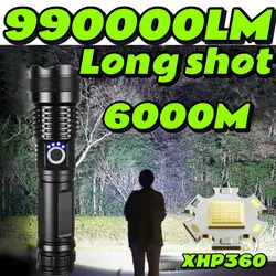 990000LM High Power Led Flashlight Telescopic Zoom Portable Rechargeable Led Lamp Emergency Spotlights Camping Torch