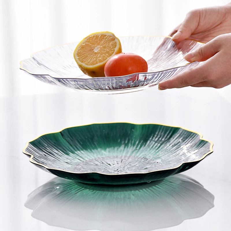 Creative Plastic Platter Storage Tray Fruit Dessert Nut Plate Lotus Leaf Shape 8/10inch Candy Serving Tray Storage Tableware