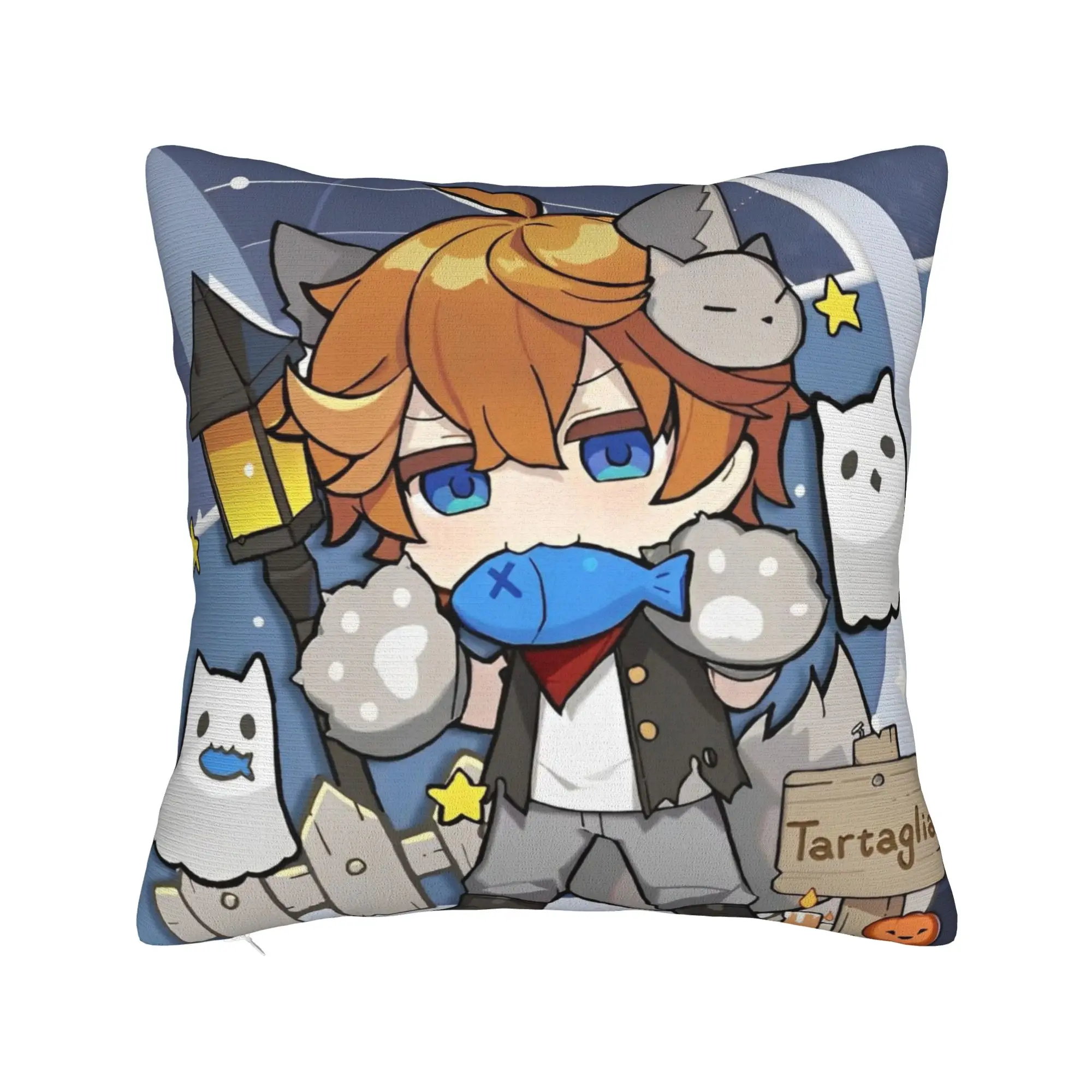 Childe Tartaglia Face Pillowcase Soft Fabric Cushion Cover Decorations Genshin Impact Throw Pillow Case Cover Home Square 40*40