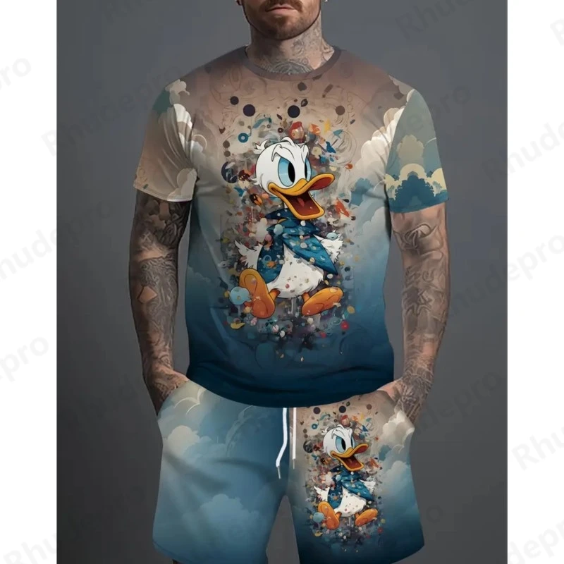 

Disney Summer Fashion Series Donald Duck 3D Printed T-shirt And Shorts Set Unisex Casual Round Neck Hip Hop T Shirt Suit