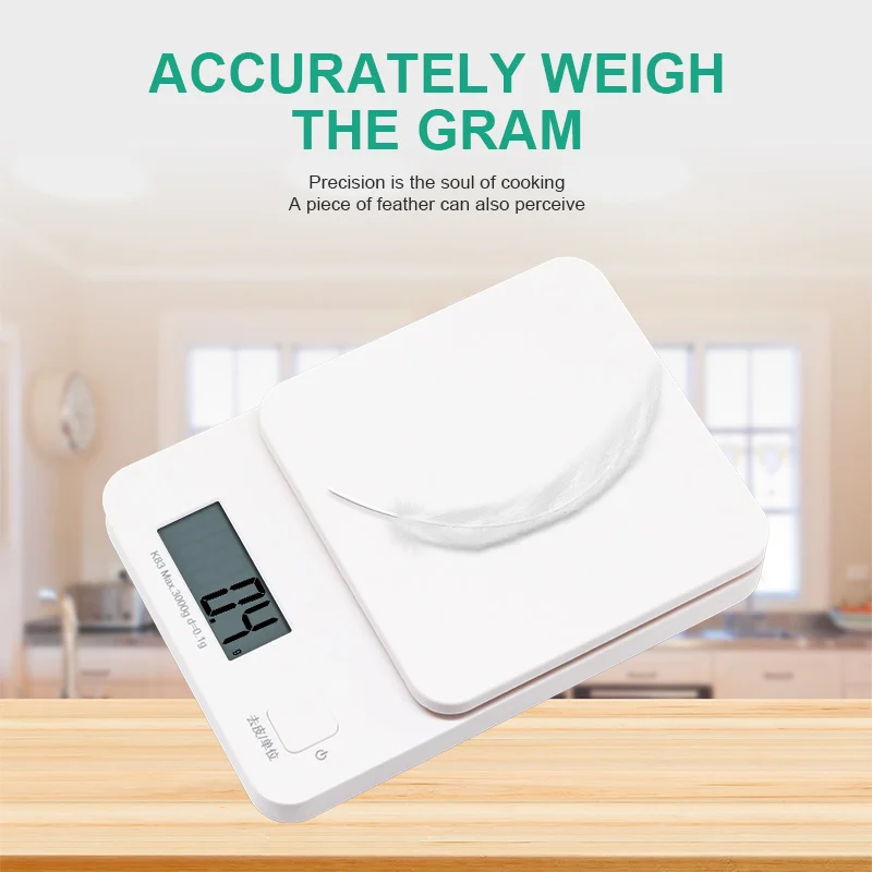 3KG/0.1G Kitchen Scale for Cooking Baking Food Scale White Plastic Balance Simple Widely Use Effective Daily Life