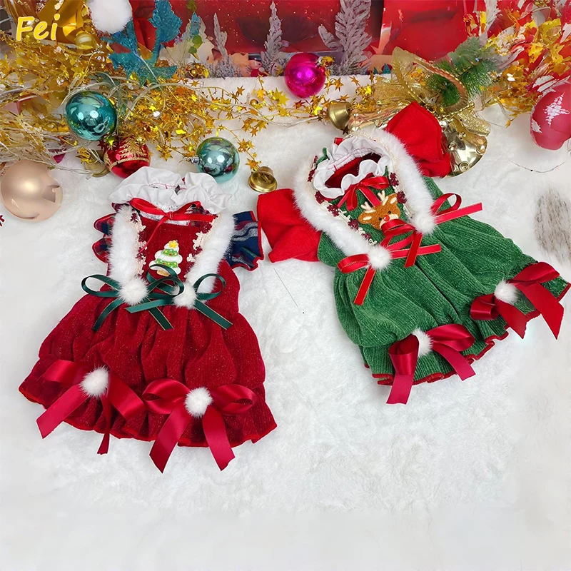 

Luxury Winter Flower Bud Wedding Pet Dress Set Plush Christmas Princess Gown Skirt for Medium Dogs Puppies Bridal Party Outfit