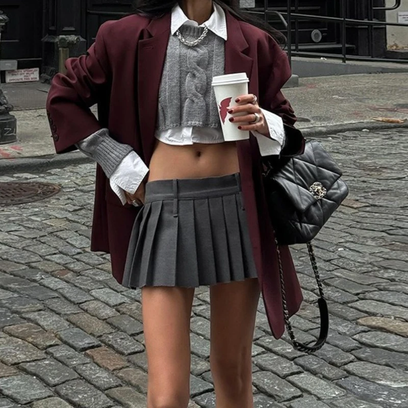 Fall 2025 New Women's Solid Color Loose Cardigan Jacket Fashionable Low-Waisted Pleated Skirt Suit