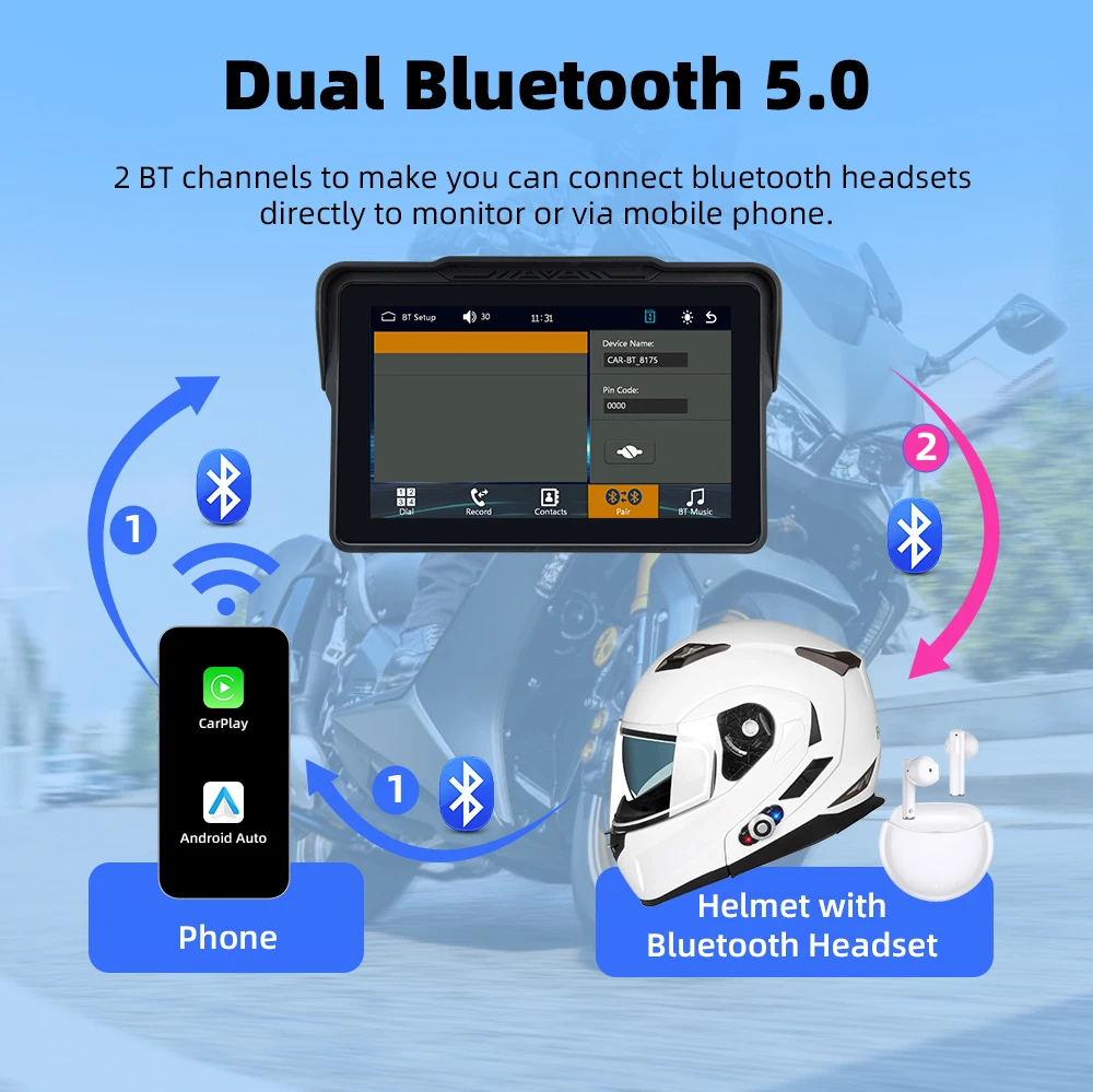 EKIY M4 7inch Motorcycle CarPlay Navigation Wireless CarPlay