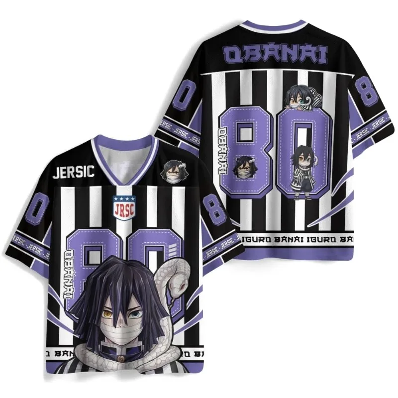 2026 Summer New Demon Slayer Serpent Pillar Obanai Ikuro Jersey Y2K Fashion V-neck Unisex Children's Sports Breathable T-shirt