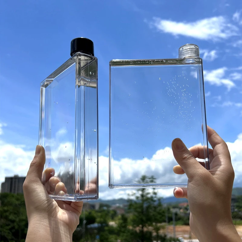 Outdoor Square Water Bottle High Temperature Resistant 500ml Flat Water Cup Transparent Portable