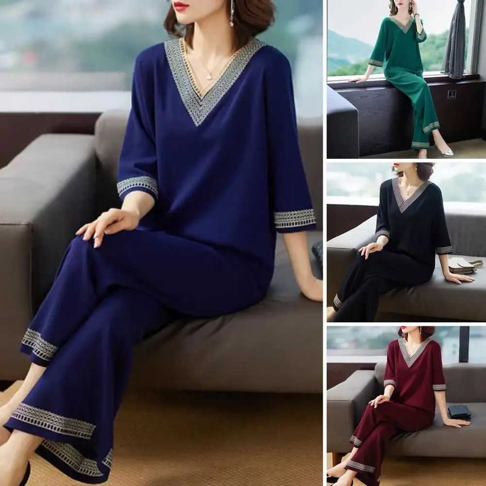 

Women Suits Fashionable Suits for Women Stylish Comfortable 2pcs/set V Neck Suits for Middle-aged Fashion with Minimalistic