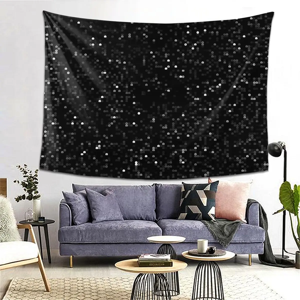 

Printed Image Of Black Sequins Tapestry Decor Art Aesthetic Tapestries for Living Room Bedroom Home Wall Cloth Wall Hanging