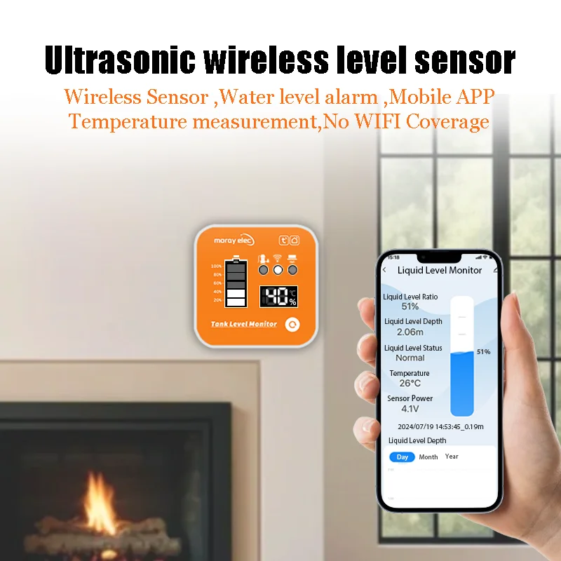 เซ็นเซอร์วัดระดับน้ำแบบจุ่ม Moray ME202R พร้อมหน้าจอแสดงอุณหภูมิแบบ LED ควบคุมผ่าน WiFi ปรับแต่งได้ สำหรับบ้านอัจฉริยะ ความแม่นยำสูง