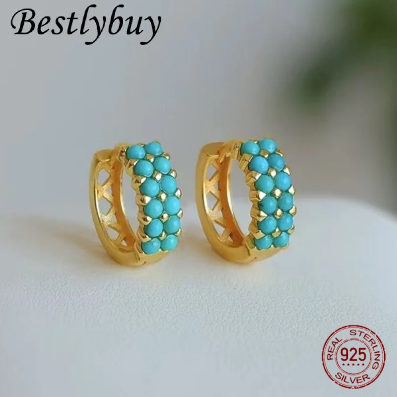 

Новые серьги из чистого серебра S925 с натуральной бирюзой, женские оригинальные модные французские высококачественные ювелирные изделия