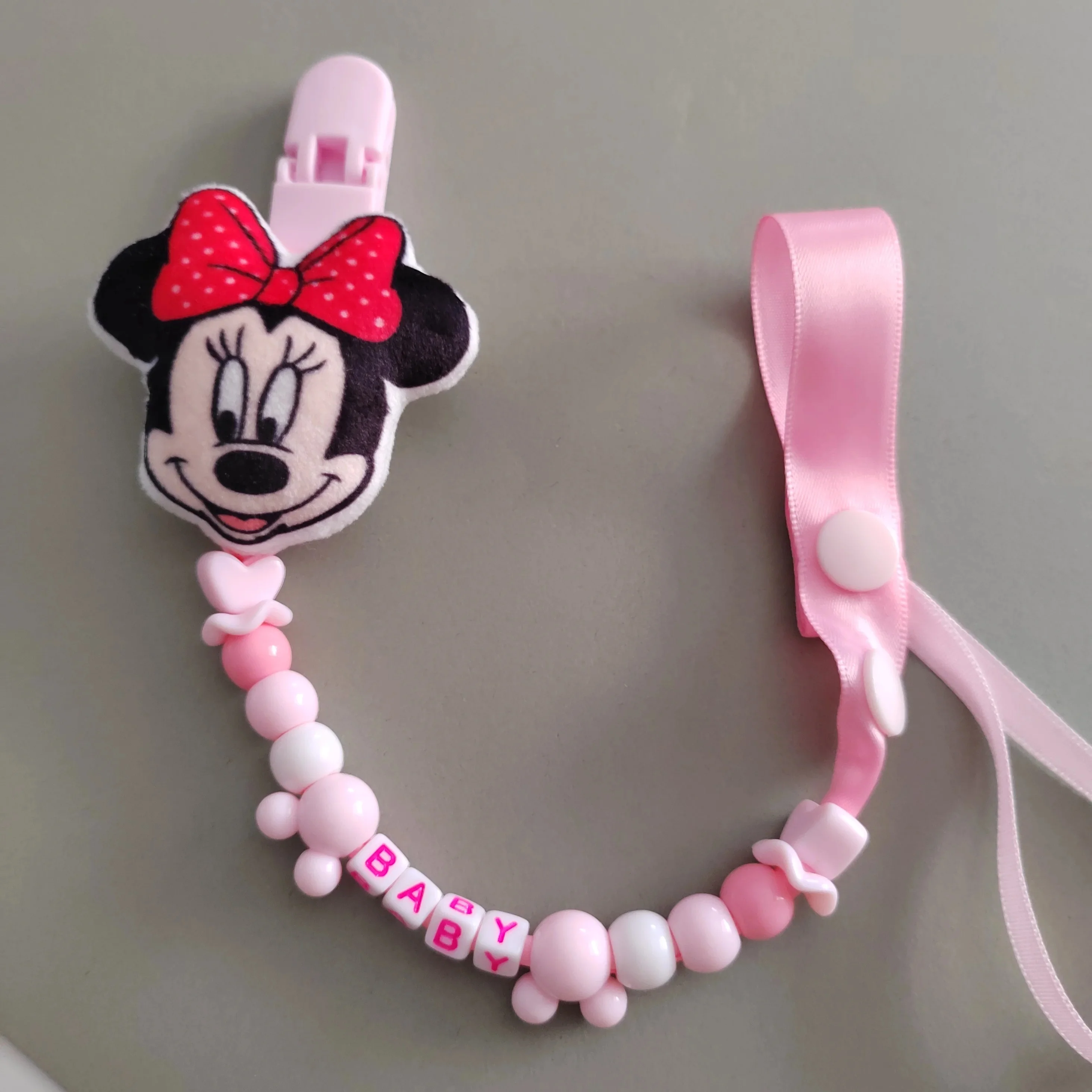 Minnie Mouse Rosa último diseño conjunto princesa encaje chupete bebé verano gorra bebé estampado muñeca a juego verano y otoño antideslizante