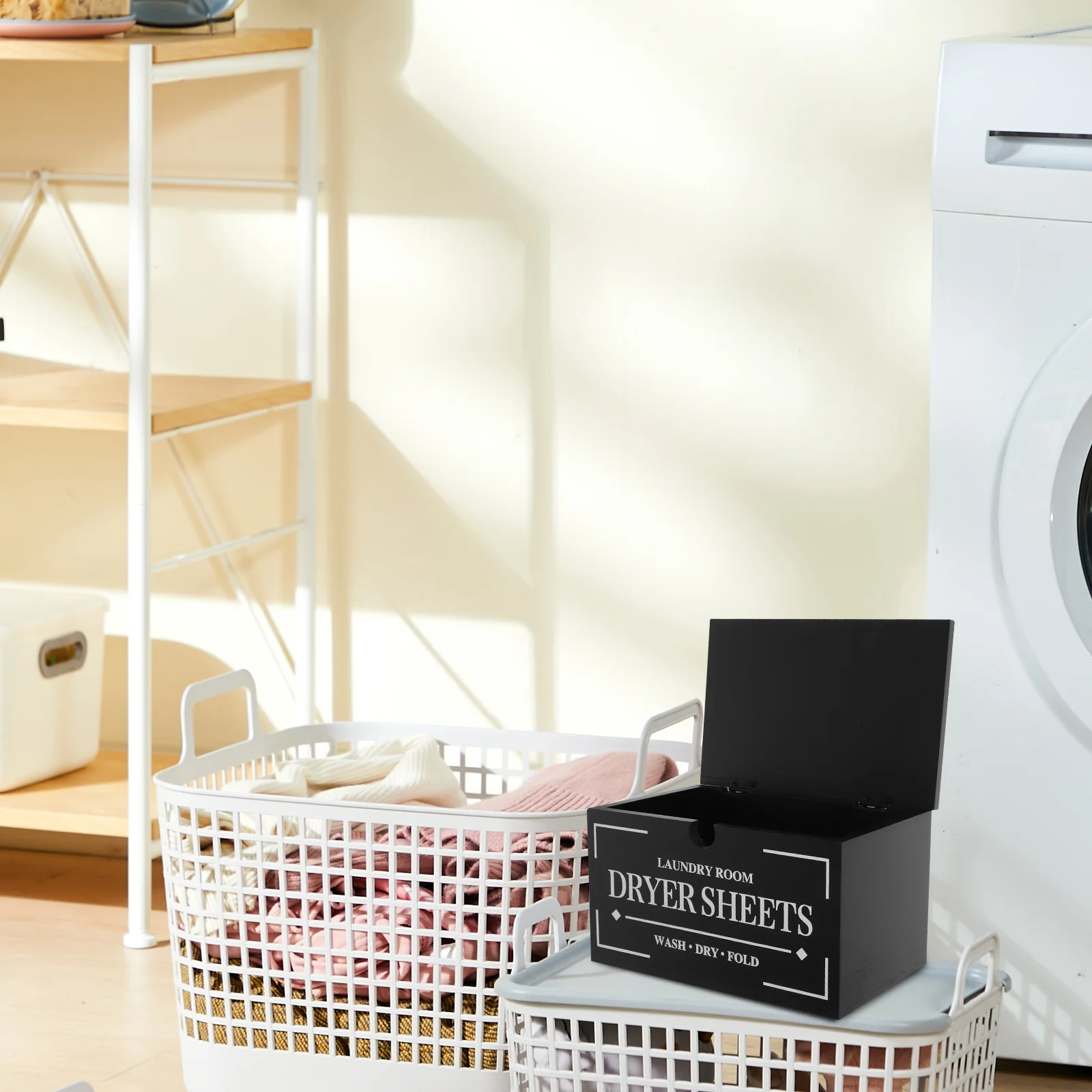 

1pcs Dryer Sheet Container Wooden Laundry Storage Organizer Lid Fabric Holder Dispenser Home Organization Accessories