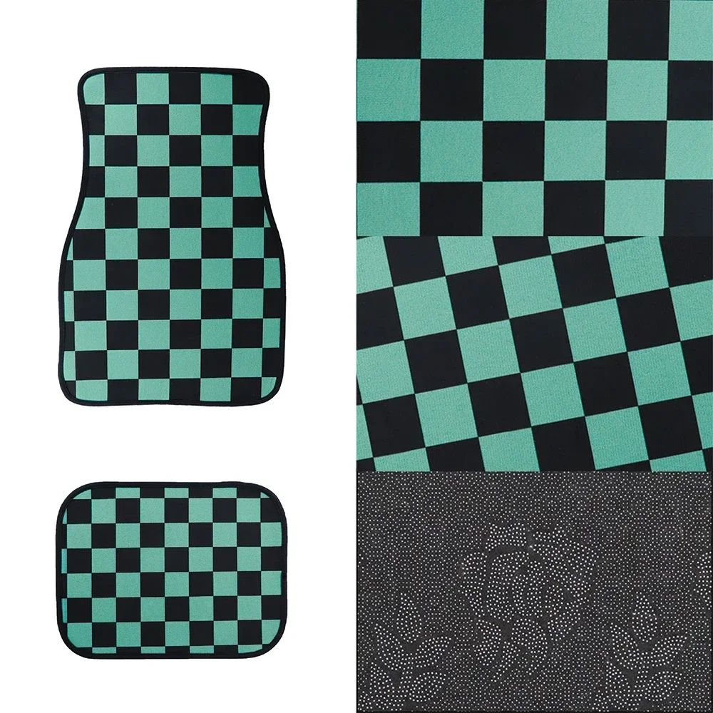 4Pcs JDM Racing Floor Mat Checkers Vehicle Front Rear Carpets Universal Car Floor Carpet Rugs Non-Slip Car Decoration