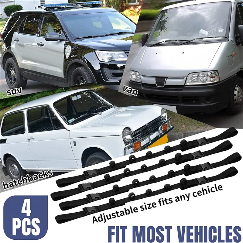 

Vehicle Fishing Rod Holder Nylon Strap Adjustable Car Roof Belt Black For Cars, Wagons, 4 Pcs