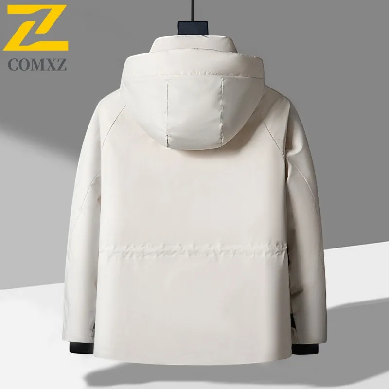 เสื้อแจ็คเก็ตบุผ้าฝ้ายหนานุ่มสำหรับผู้ชาย COMXZ รุ่นพรีเมียม คอตั้ง สไตล์ธุรกิจ เหมาะสำหรับการเดินทาง แจ็คเก็ตพัฟเฟอร์แบบมินิมอล เสื้อแจ็คเก็ตแบบดาวน์