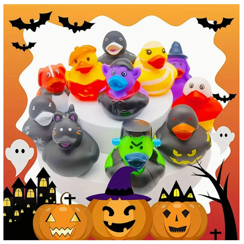 24/48 Pcs Halloween Rubber Ducks With Pumpkin box Accessories Jeep Duckies Toys for Kids Halloween Party Favors