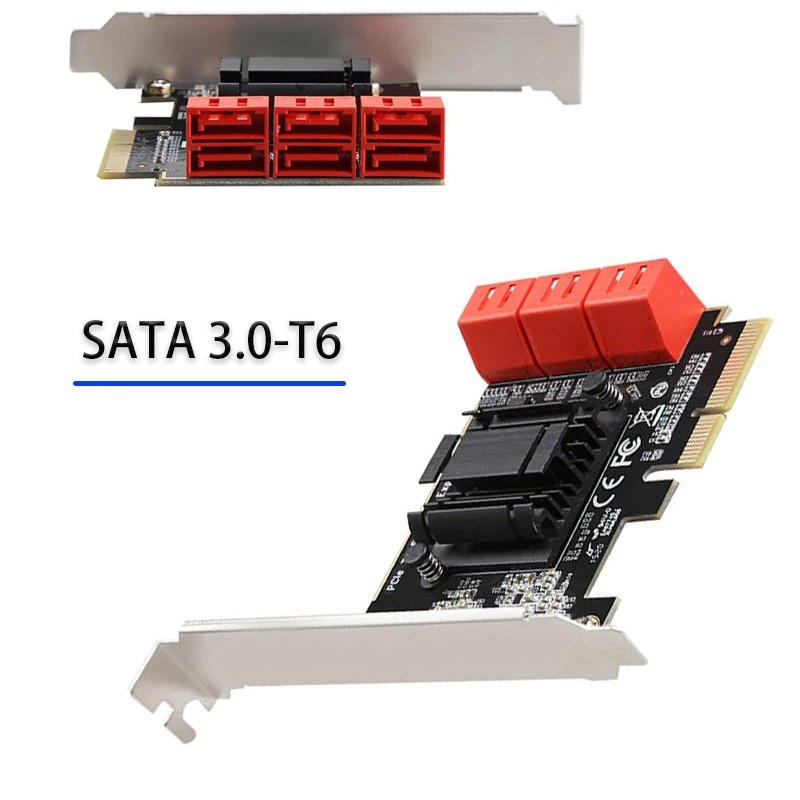 PCI-E Sata Adapter 6 ports SATA 3.0 to PCIe expansion Card for Desktop Game PCIE Card ASM1166 chip Riser Card SATA3.0 Converter