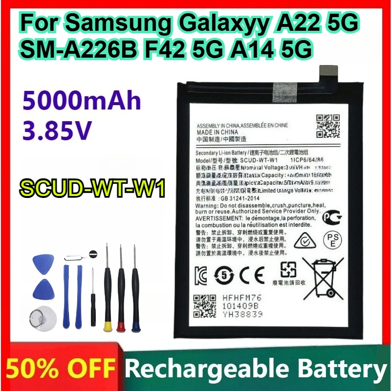 ترقية 5000mAh 3.85V Electroplax SCUD-WT-W1 بطاريات الهاتف المحمول لسامسونج غالاكسي A22 5G SM-A226B F42 5G A14 5G مع أداة #1