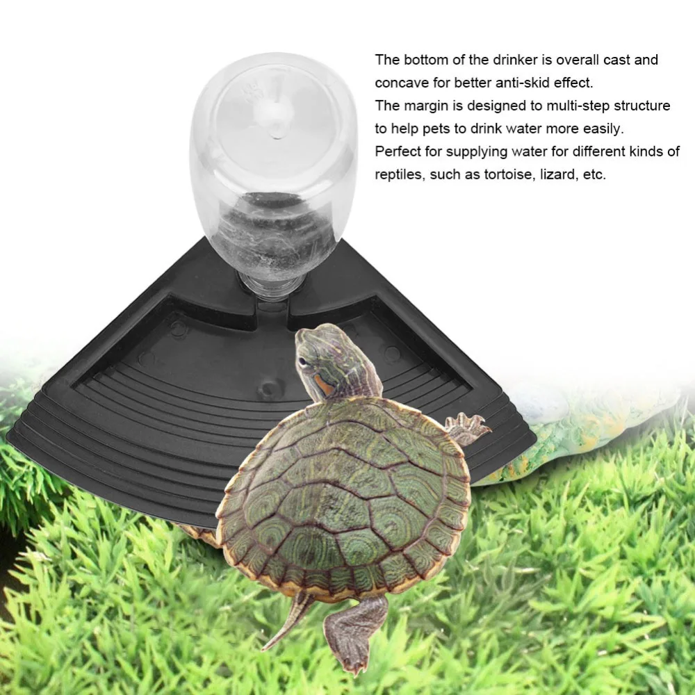 1 set Plastic Automatic Water Dispenser 400ml Capacity Black Reptile Drinking Fountain Concave Cast Base Imitation Stone Design