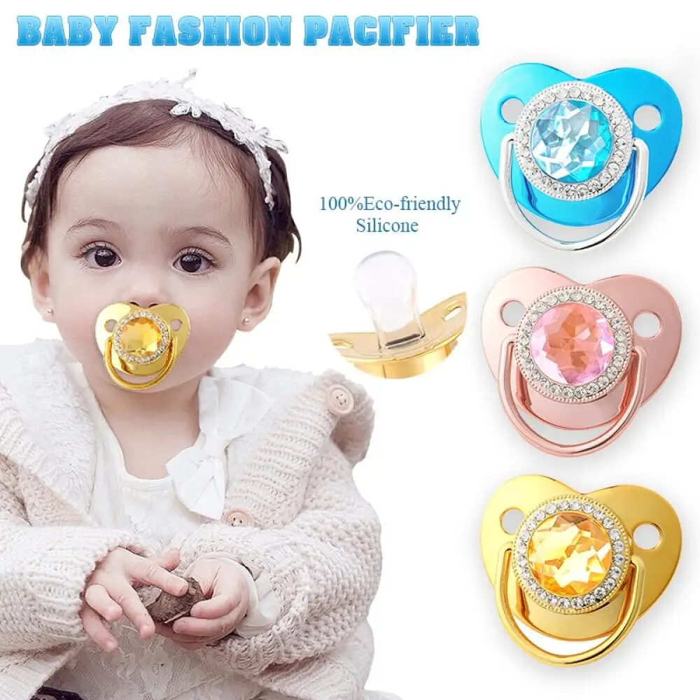 New Diamond Pacifier Colourful Gemstone Flat Head 0-3 Months Newborn Baby Sleeping Pacifier Without Chain