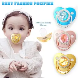 Colourful Gemstone Pacifiers Photographic Accessories Rhinestones Flat Head 0-3 Months Newborn Sleeping Pacifier Without Chain